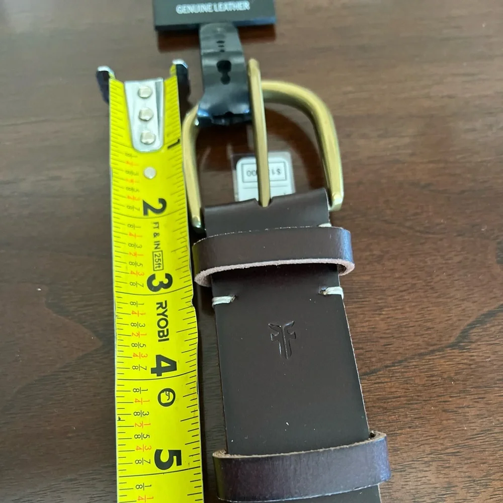 Frye Brown Genuine 100% Leather Belt with Gold- Bronze Buckle M/L/